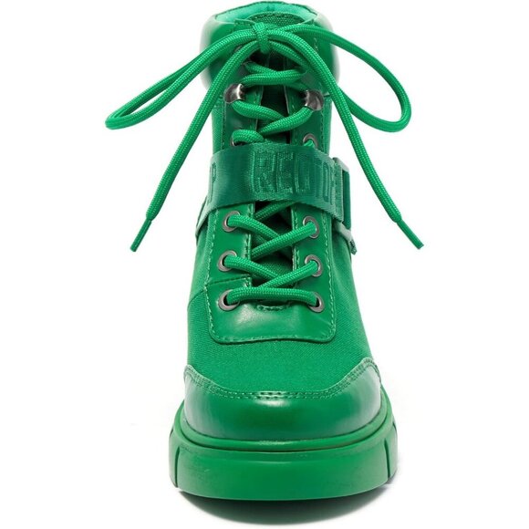 Women's Green Combat Boots Chunky Lug Sole Ankle Boots Lace Up Buckle Casual - Picture 3 of 6